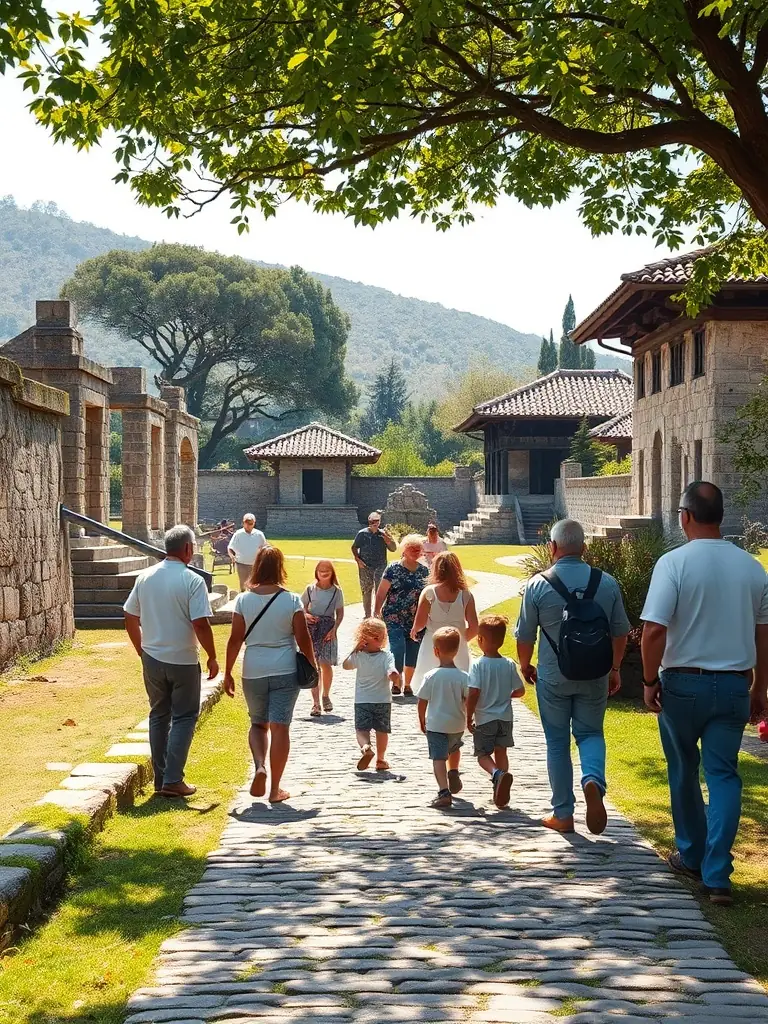 A photo of a group of people on a guided tour of a local historical site, led by a knowledgeable guide, emphasizing the organization's educational outreach.