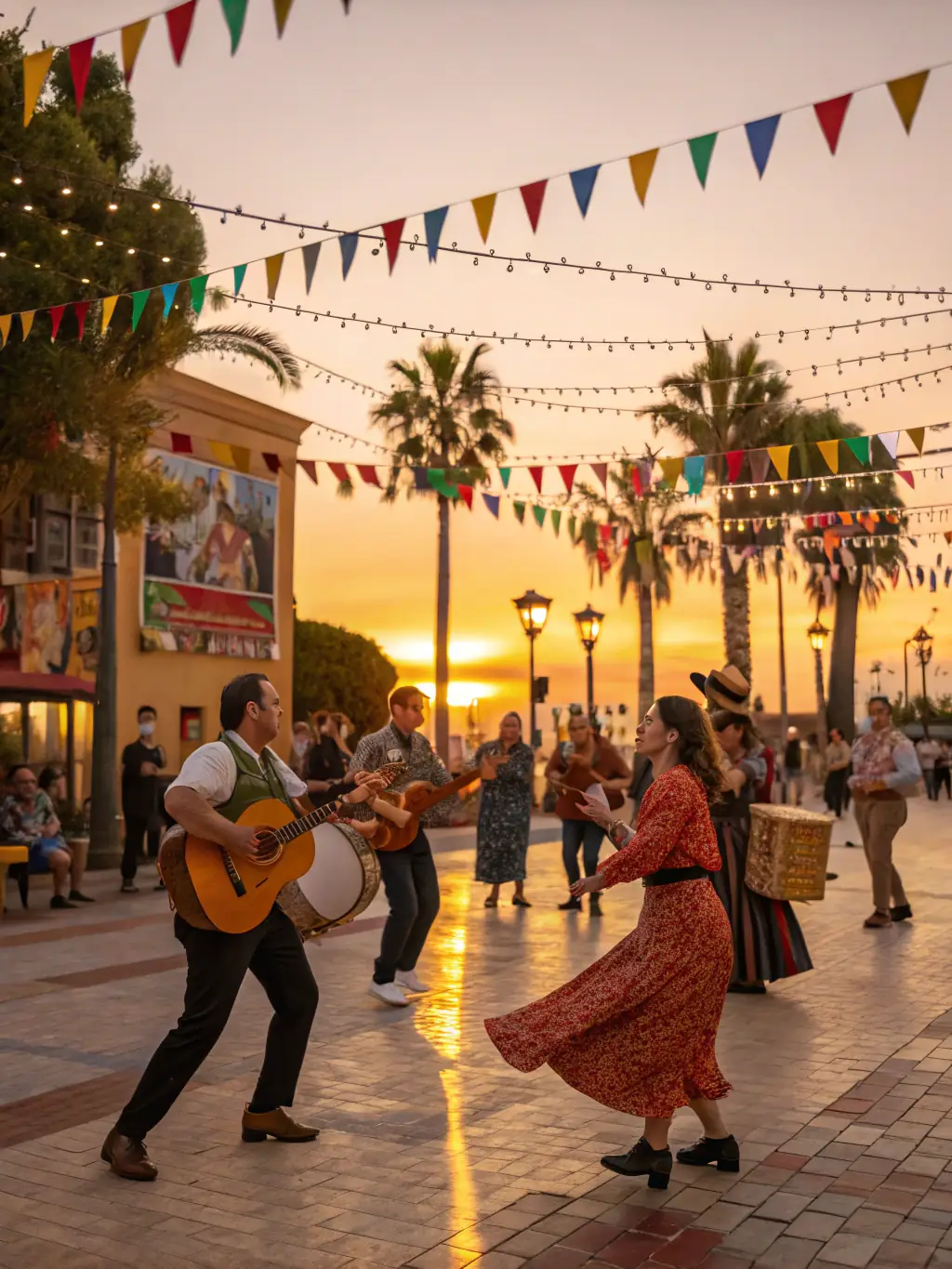 A lively scene from a local festival, showing community members enjoying traditional music, dance, and food during a Community Engagement and Events program in Lagleygeolle.
